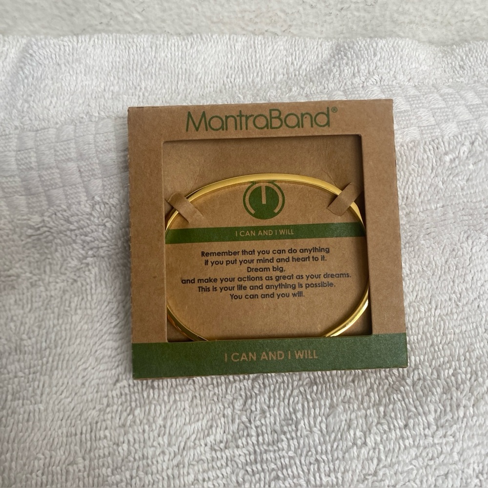 NWT New MantraBand Cuff Bracelet I Can and I Will Gold Tone Stainless Steel O/S